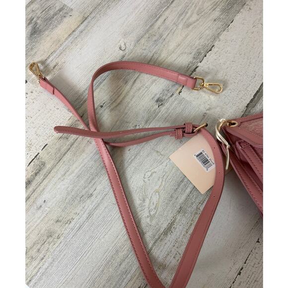 Rachel Zoe Pink White Washed Twill Flap Shoulder Bag Faux Leather NWT - Picture 5 of 6